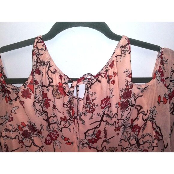 Womens dress floral cold shoulder sheath Stretch Sz M peachy Pink Max Edition - Picture 7 of 11